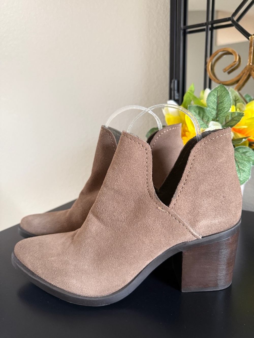 Steve Madden Suede Almond-Toe Block Heel Booties - Taupe
